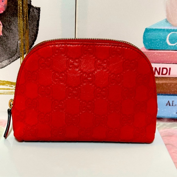 Gucci Cosmetic pouch purse Sima GG Red Leather-great condition- nice color - Picture 1 of 10